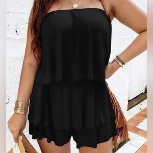 NEW 3 XL Plus Solid Tube Top & Layered Hem Shorts